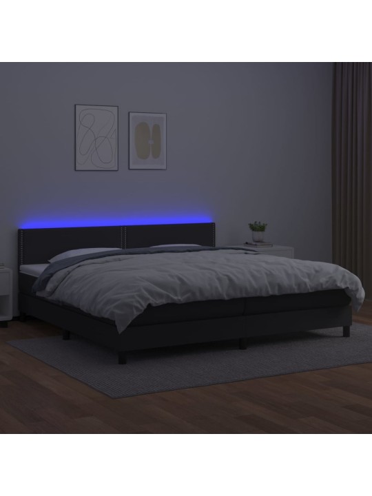 Box spring postel s matrací a LED černá 200x200 cm umělá kůže