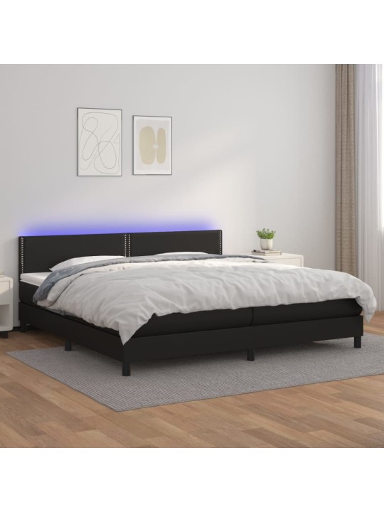 Box spring postel s matrací a LED černá 200x200 cm umělá kůže