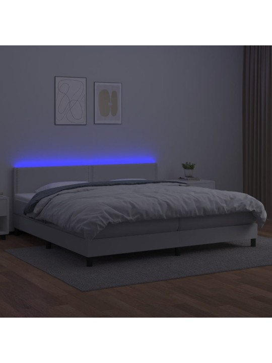 Box spring postel s matrací a LED bílá 200x200 cm umělá kůže