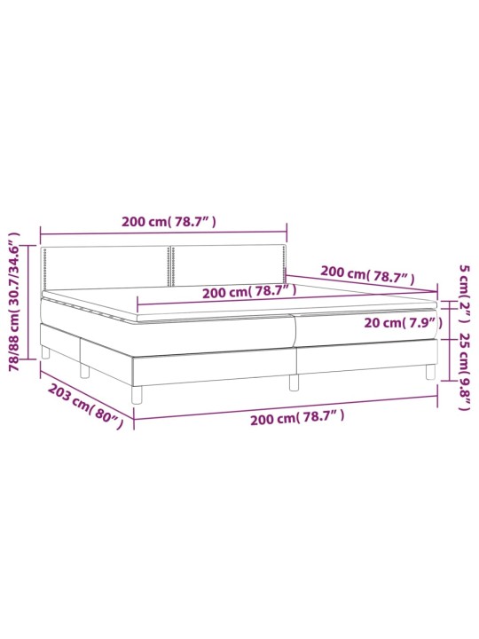 Box spring postel s matrací a LED bílá 200x200 cm umělá kůže