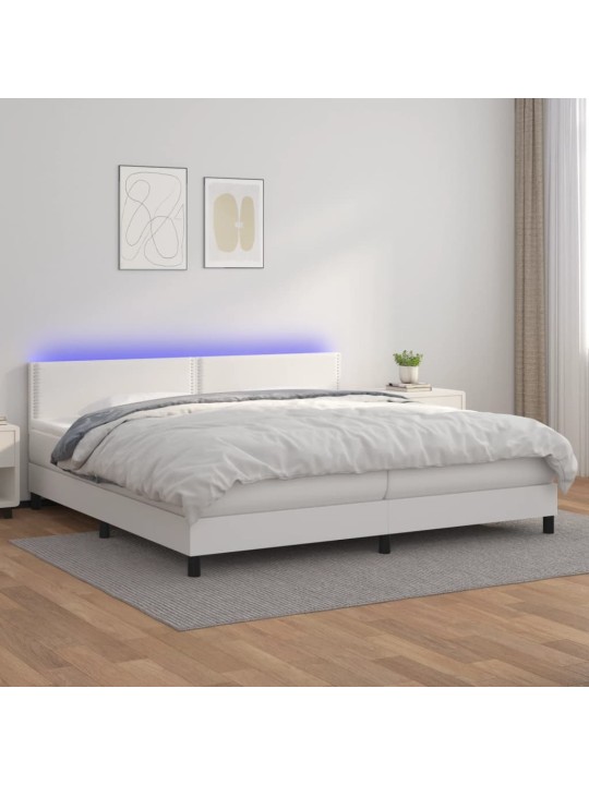 Box spring postel s matrací a LED bílá 200x200 cm umělá kůže