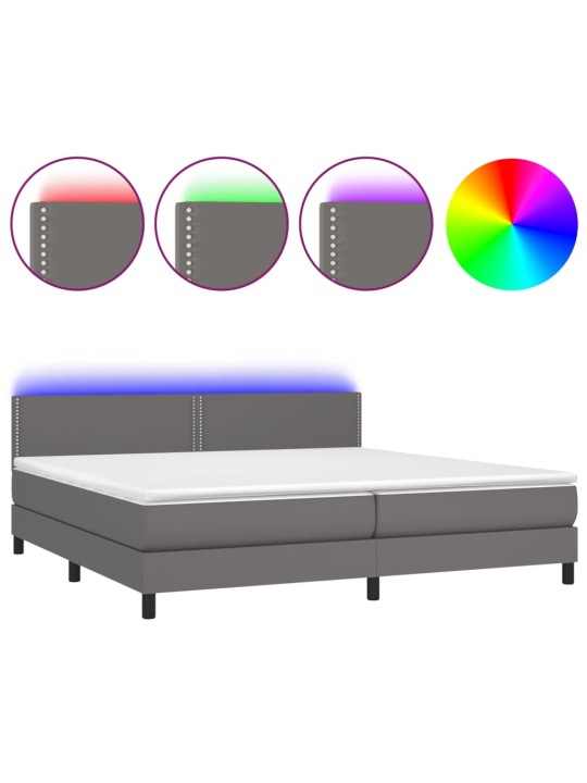 Box spring postel s matrací a LED šedá 200x200 cm umělá kůže