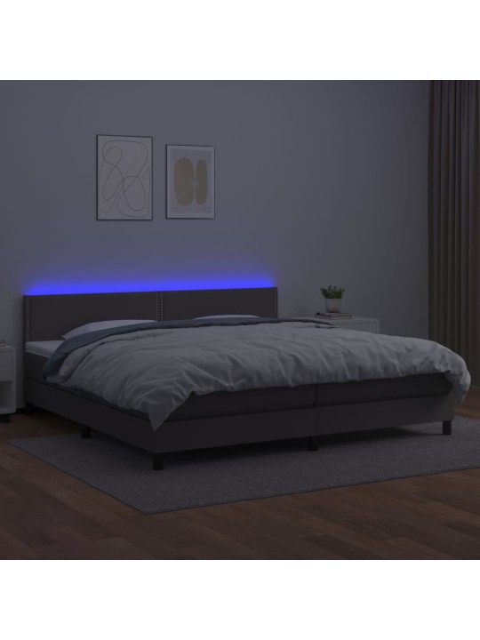 Box spring postel s matrací a LED šedá 200x200 cm umělá kůže
