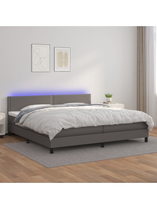 Box spring postel s matrací a LED šedá 200x200 cm umělá kůže