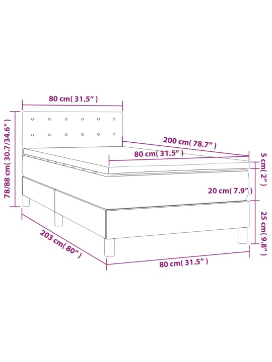 Box spring postel s matrací a LED bílá 80 x 200 cm umělá kůže