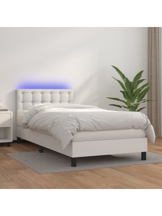 Box spring postel s matrací a LED bílá 80 x 200 cm umělá kůže