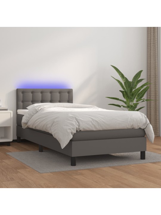 Box spring postel s matrací a LED šedá 80 x 200 cm umělá kůže