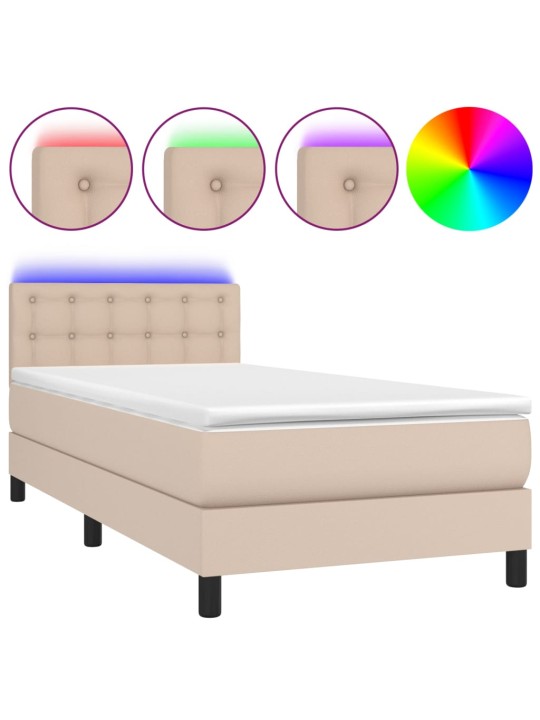 Box spring postel matrace a LED cappuccino 80x200 cm umělá kůže