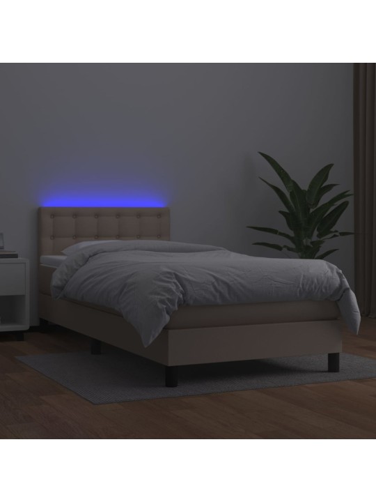 Box spring postel matrace a LED cappuccino 80x200 cm umělá kůže