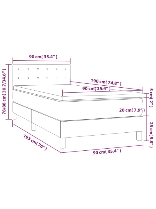 Box spring postel matrace a led cappuccino 90x190 cm umělá kůže