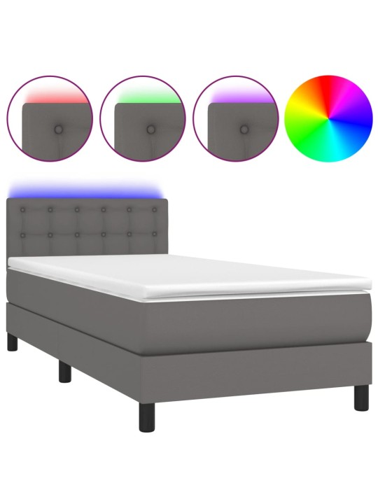 Box spring postel s matrací a LED šedá 90x200 cm umělá kůže