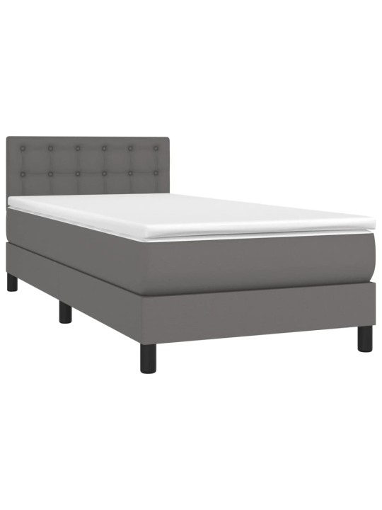 Box spring postel s matrací a LED šedá 90x200 cm umělá kůže