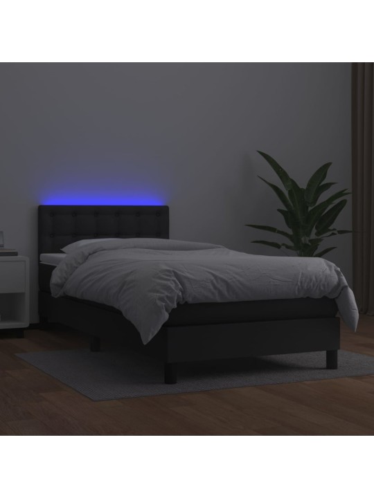 Box spring postel s matrací a LED černá 100x200 cm umělá kůže