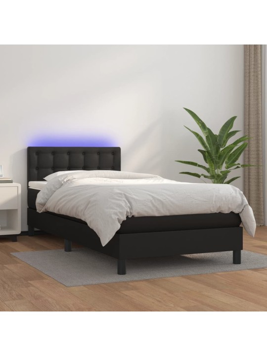 Box spring postel s matrací a LED černá 100x200 cm umělá kůže