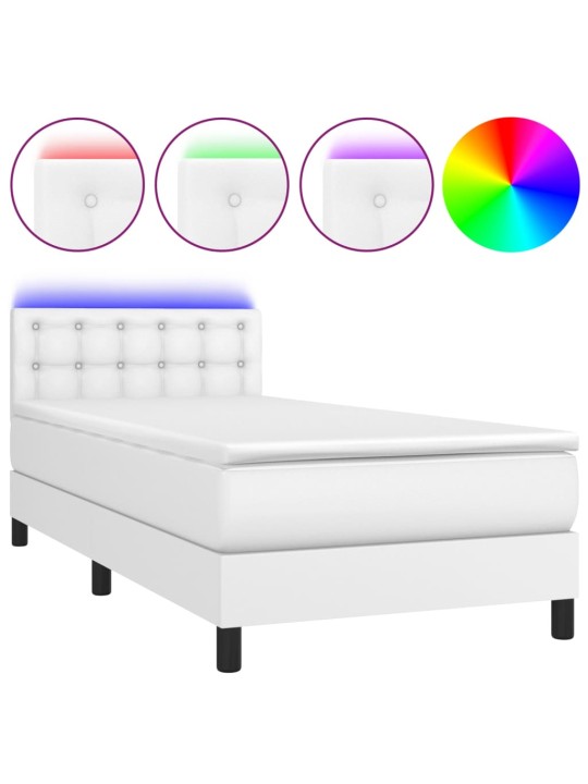 Box spring postel s matrací a LED bílá 100x200 cm umělá kůže