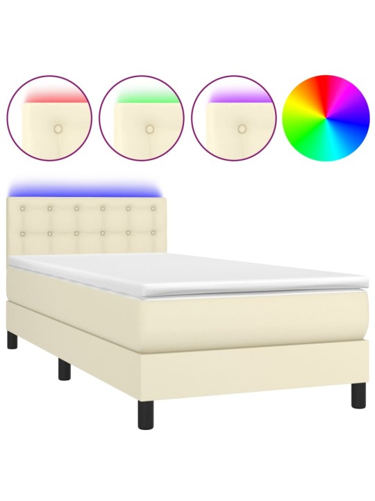Box spring postel s matrací a led krémová 100x200 cm umělá kůže