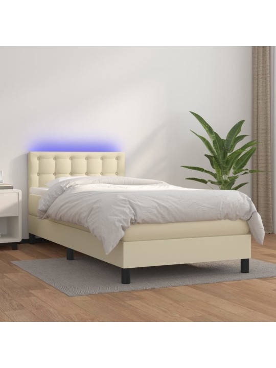 Box spring postel s matrací a led krémová 100x200 cm umělá kůže