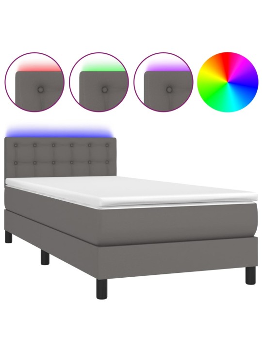 Box spring postel s matrací a LED šedá 100x200 cm umělá kůže
