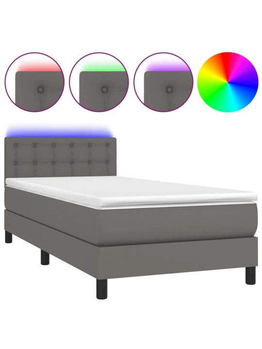 Box spring postel s matrací a LED šedá 100x200 cm umělá kůže