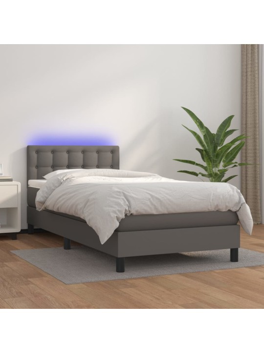 Box spring postel s matrací a LED šedá 100x200 cm umělá kůže