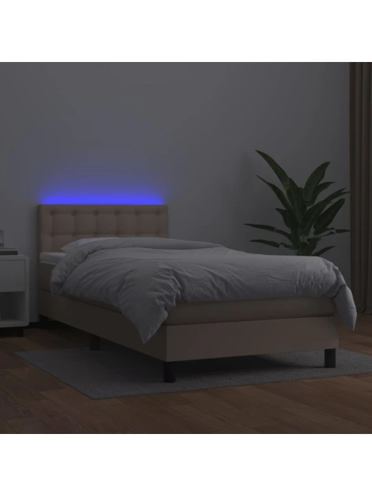 Box spring postel matrace a LED cappuccino 100x200cm umělá kůže