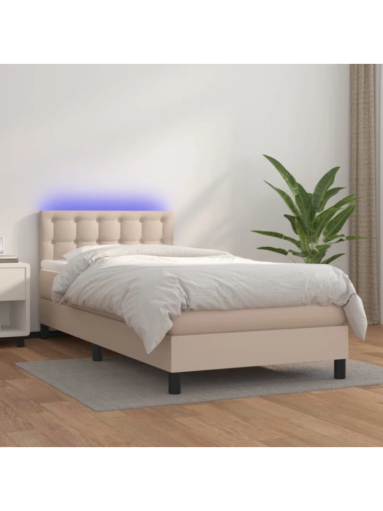 Box spring postel matrace a LED cappuccino 100x200cm umělá kůže