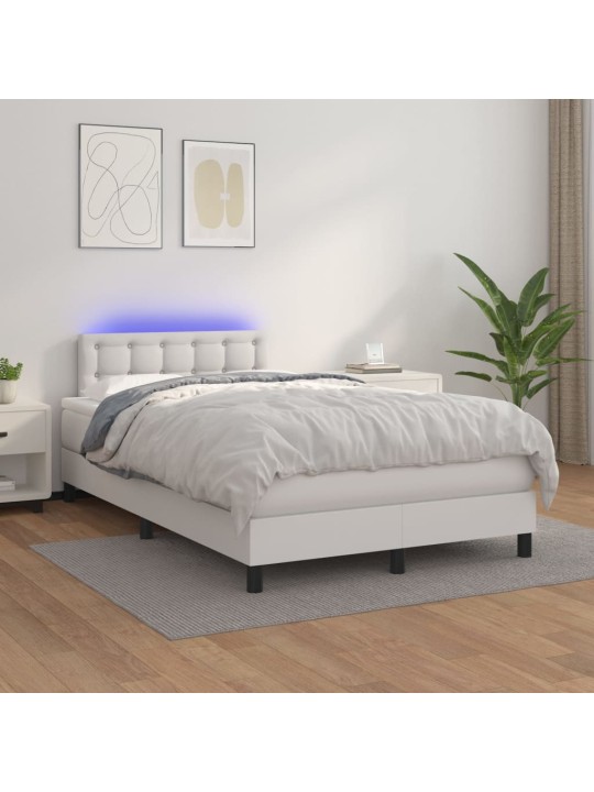 Box spring postel s matrací a LED bílá 120x200 cm umělá kůže