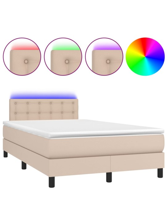 Box spring postel matrace a LED cappuccino 120x200cm umělá kůže