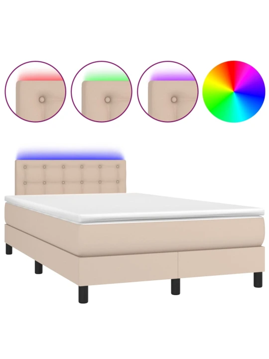 Box spring postel matrace a LED cappuccino 120x200cm umělá kůže