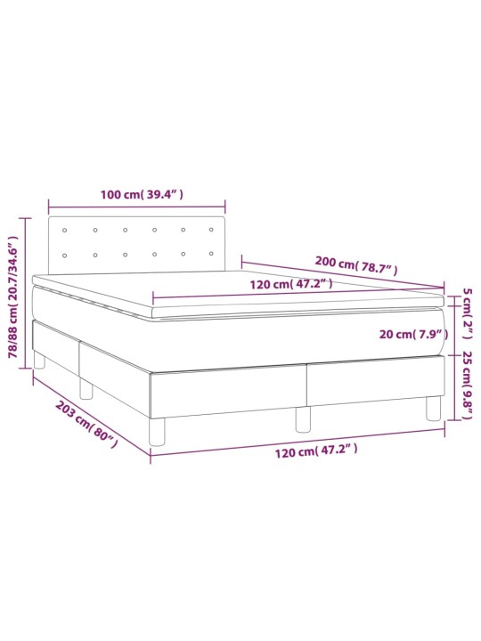 Box spring postel matrace a LED cappuccino 120x200cm umělá kůže