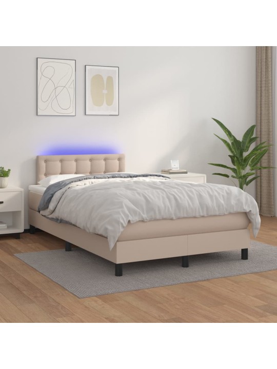Box spring postel matrace a LED cappuccino 120x200cm umělá kůže