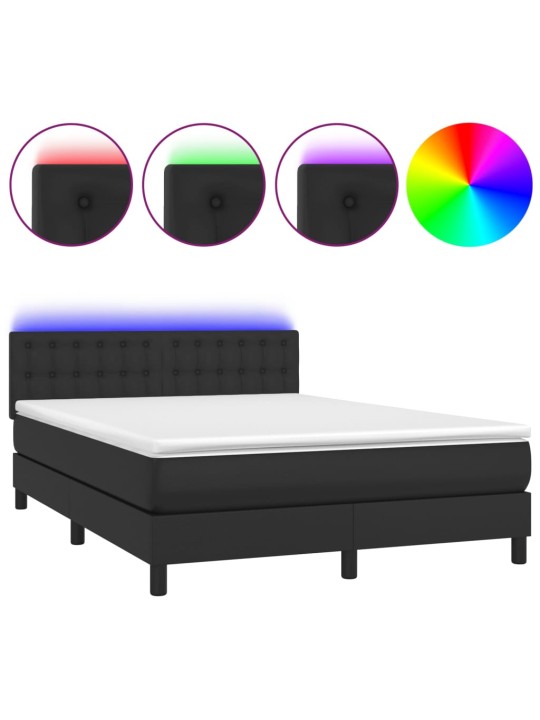 Box spring postel s matrací a LED černá 140 x 190 cm umělá kůže