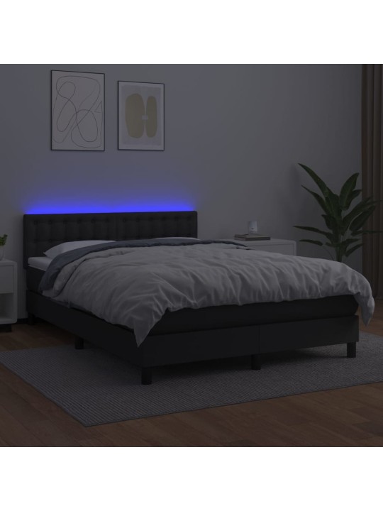 Box spring postel s matrací a LED černá 140 x 190 cm umělá kůže