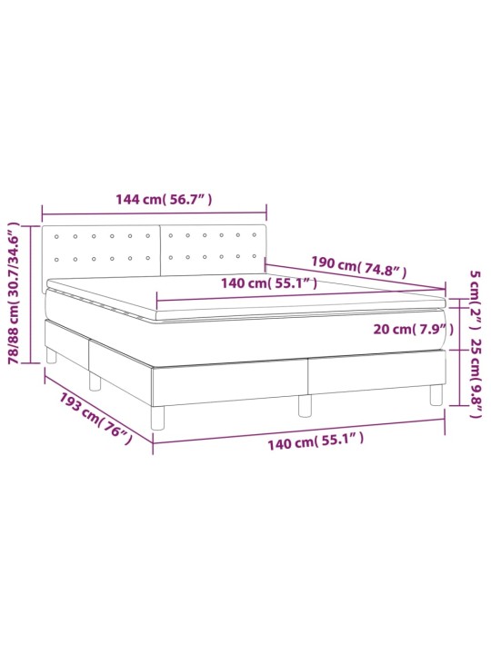 Box spring postel s matrací a LED černá 140 x 190 cm umělá kůže