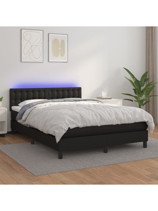 Box spring postel s matrací a LED černá 140 x 190 cm umělá kůže