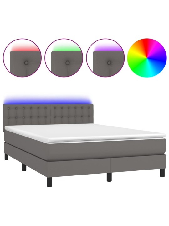 Box spring postel s matrací a LED šedá 140x190 cm umělá kůže