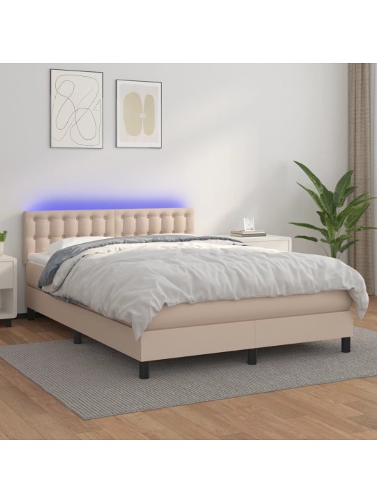 Box spring postel matrace a led cappuccino 140x190cm umělá kůže
