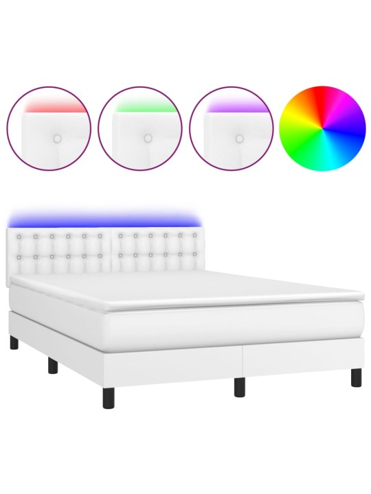 Box spring postel s matrací a LED bílá 140x200 cm umělá kůže