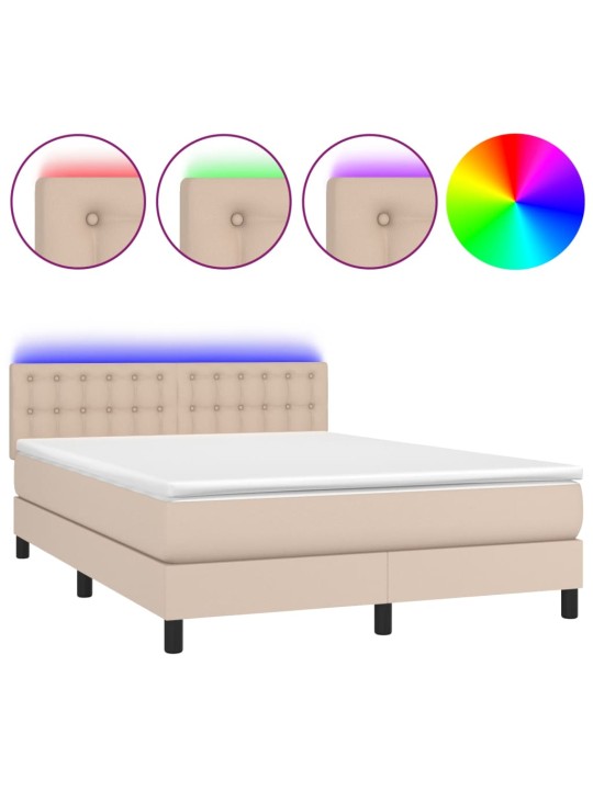 Box spring postel matrace a led cappuccino 140x200cm umělá kůže