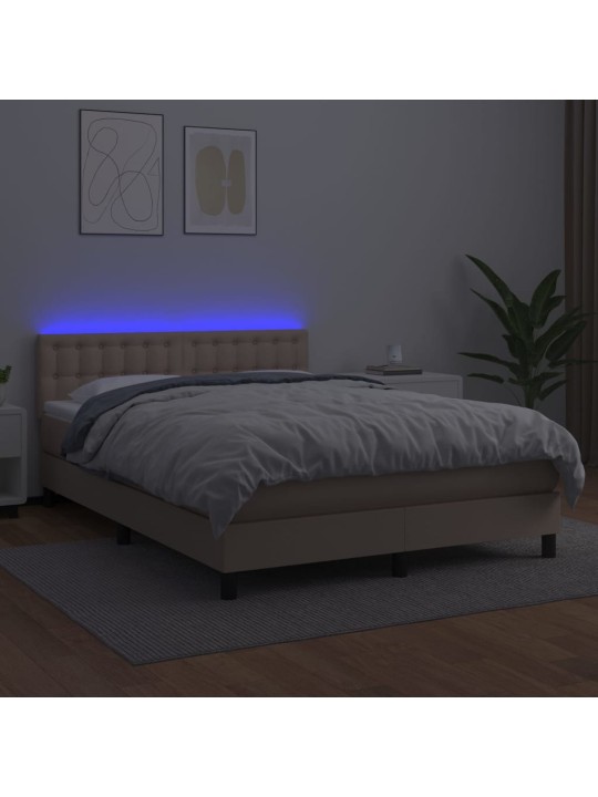Box spring postel matrace a led cappuccino 140x200cm umělá kůže