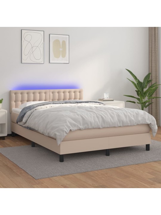 Box spring postel matrace a led cappuccino 140x200cm umělá kůže