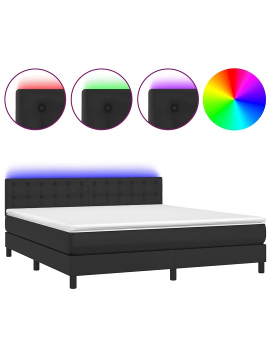 Box spring postel s matrací a LED černá 160x200 cm umělá kůže