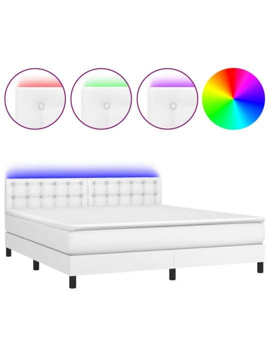 Box spring postel s matrací a LED bílá 160x200 cm umělá kůže