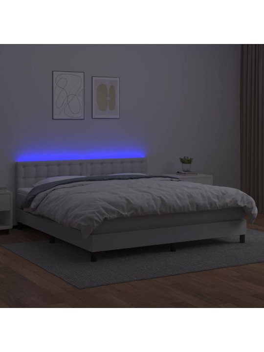Box spring postel s matrací a LED bílá 160x200 cm umělá kůže