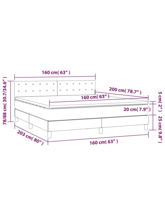 Box spring postel s matrací a LED bílá 160x200 cm umělá kůže