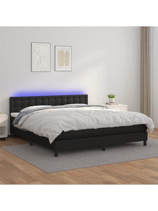Box spring postel s matrací a LED černá 180x200 cm umělá kůže