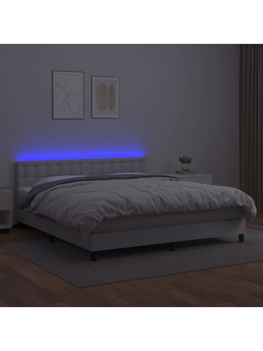 Box spring postel s matrací a LED bílá 180x200 cm umělá kůže