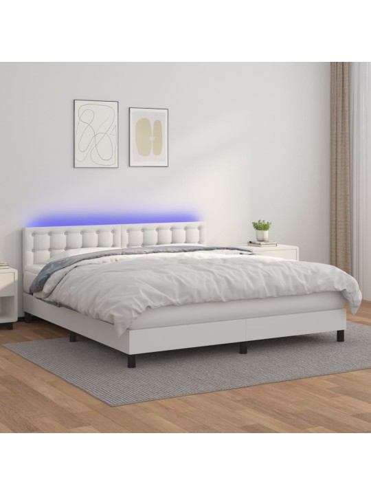 Box spring postel s matrací a LED bílá 180x200 cm umělá kůže