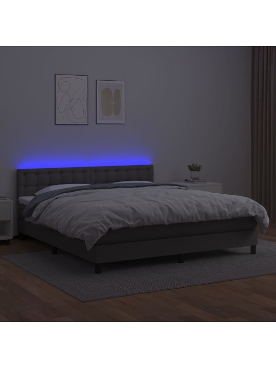 Box spring postel s matrací a LED šedá 180x200 cm umělá kůže