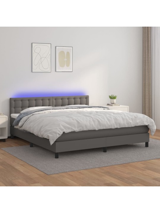 Box spring postel s matrací a LED šedá 180x200 cm umělá kůže